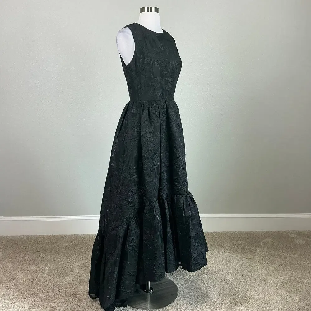 Mac Duggal 20714 High Low A-Line Evening Gown Metallic Black Size 6 Formal Dress - Picture 3 of 12